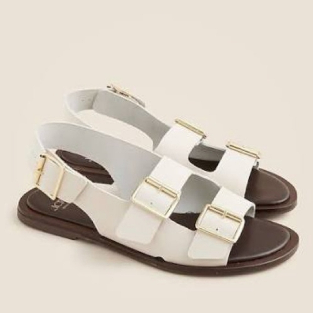 J. Crew Slingback Leather Carsen Flat Sandal with buckles - Summer Linen